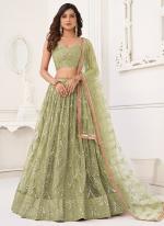 Butterfly Net Pista Green Party Wear Embroidery Work Lehenga Choli